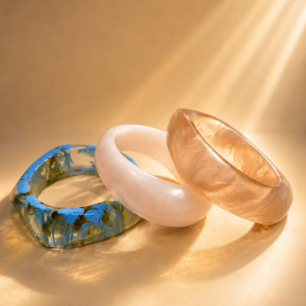 Resin Bangle Bracelets for Women Set of 3