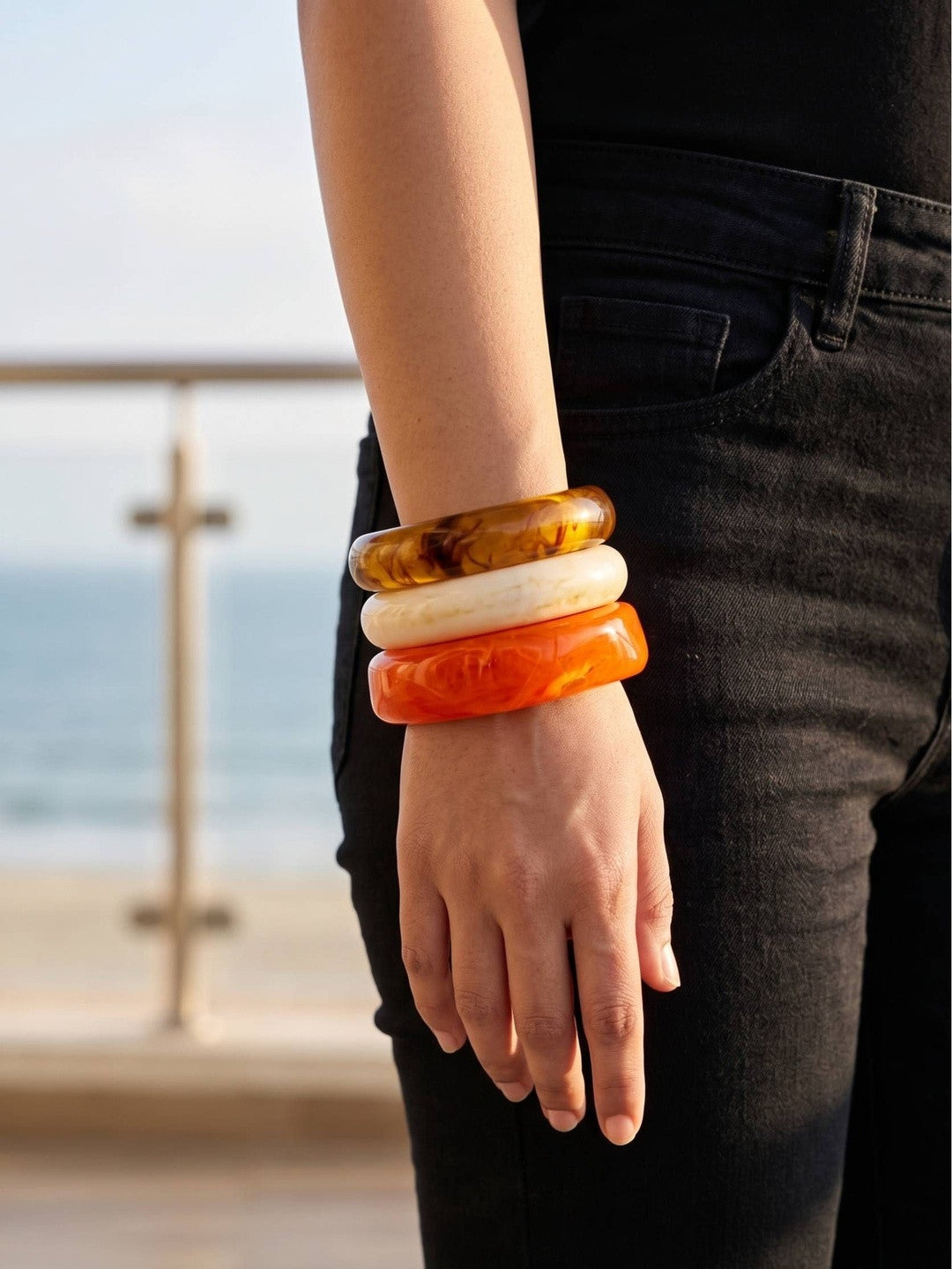 Resin Marble Bangles for Women Set of 3