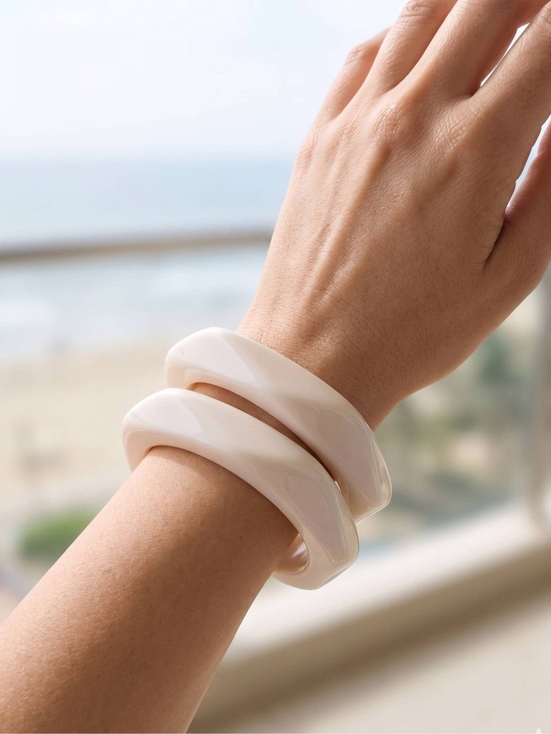 Ivory Resin Geometric Bangles Set of 2