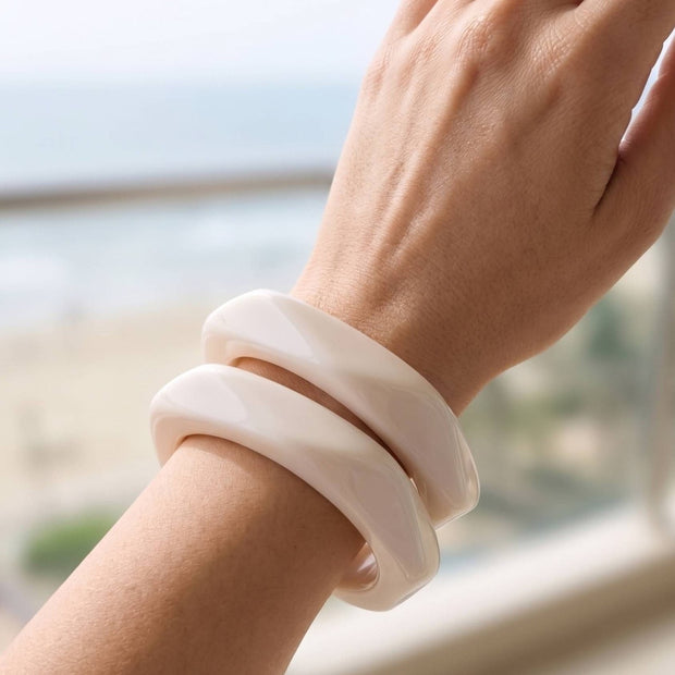 Ivory Resin Geometric Bangles Set of 2