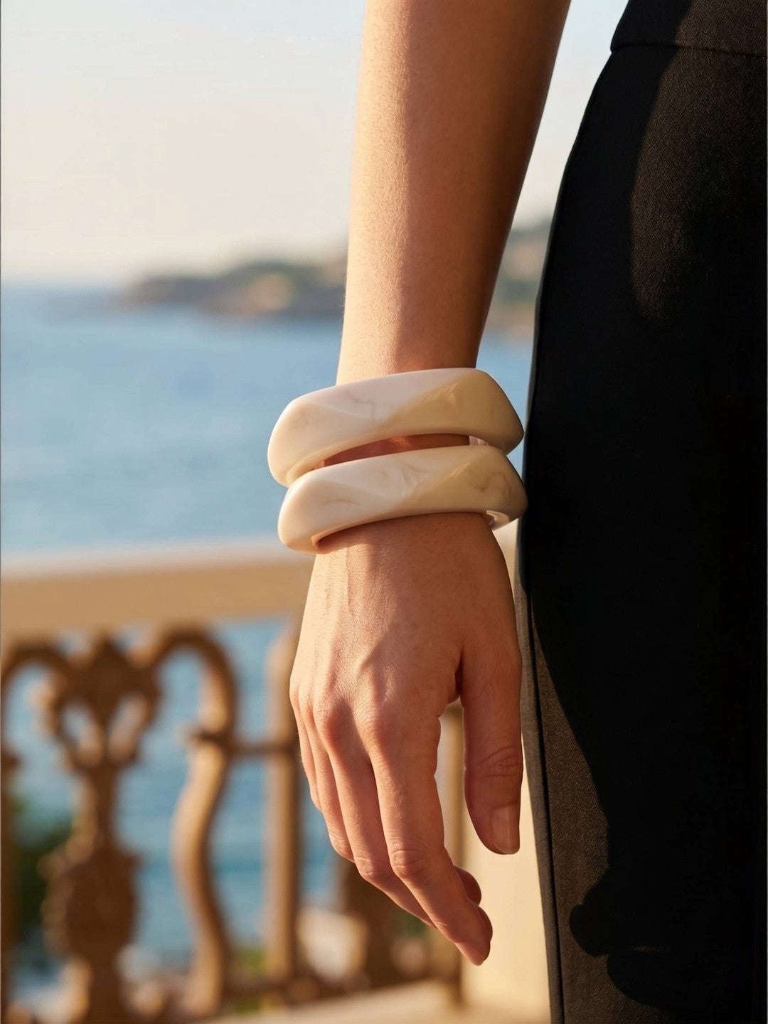 Ivory Resin Geometric Bangles Set of 2