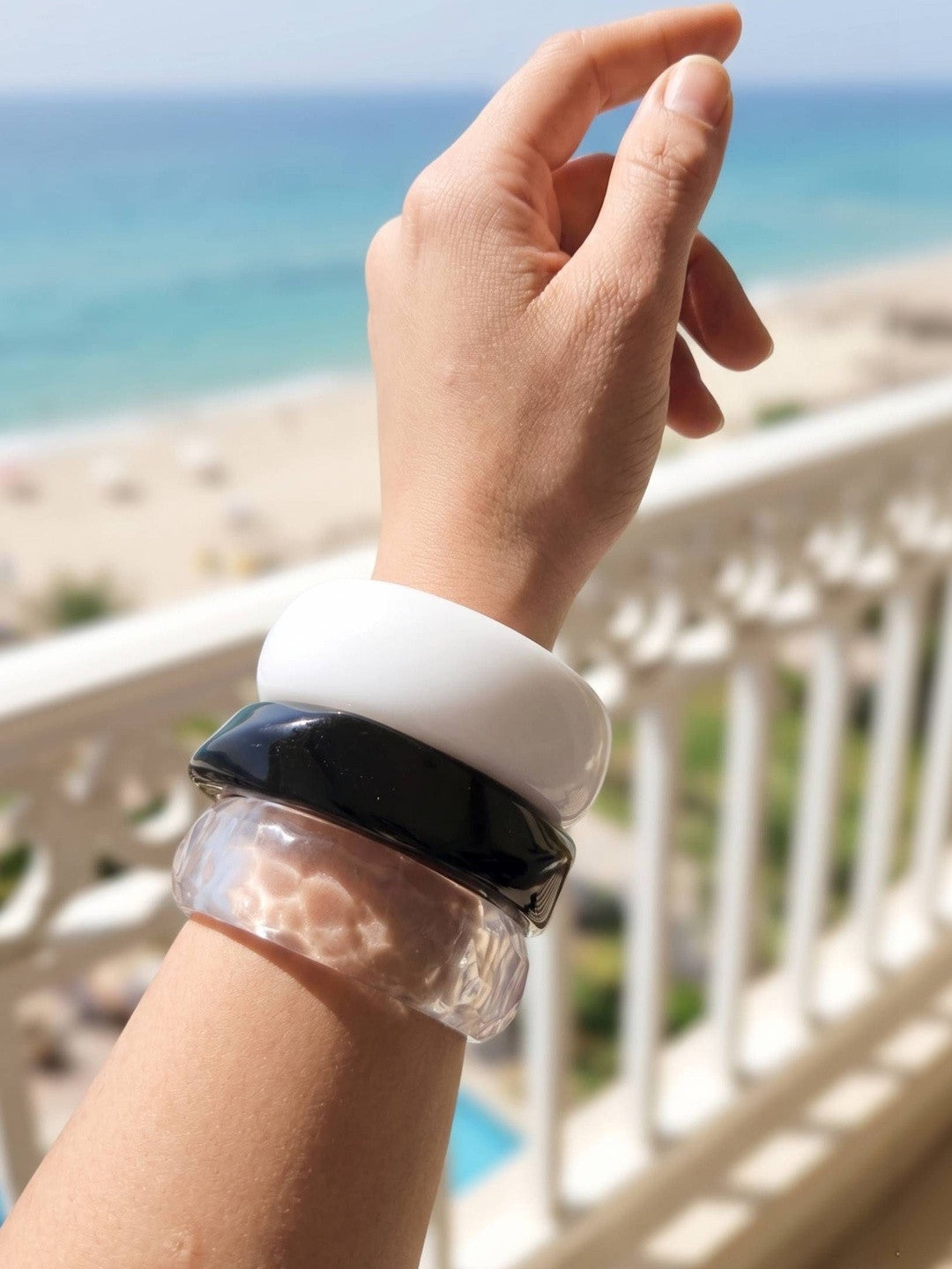 Resin Bangles White Black Clear Set of 3