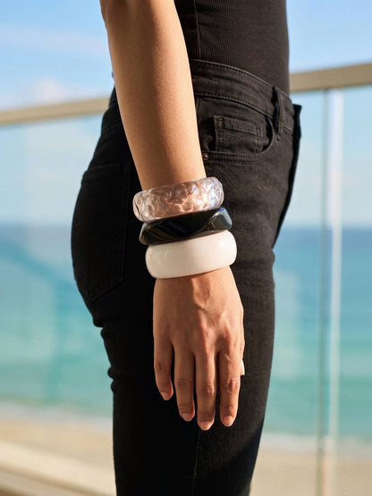 Resin Bangles White Black Clear Set of 3
