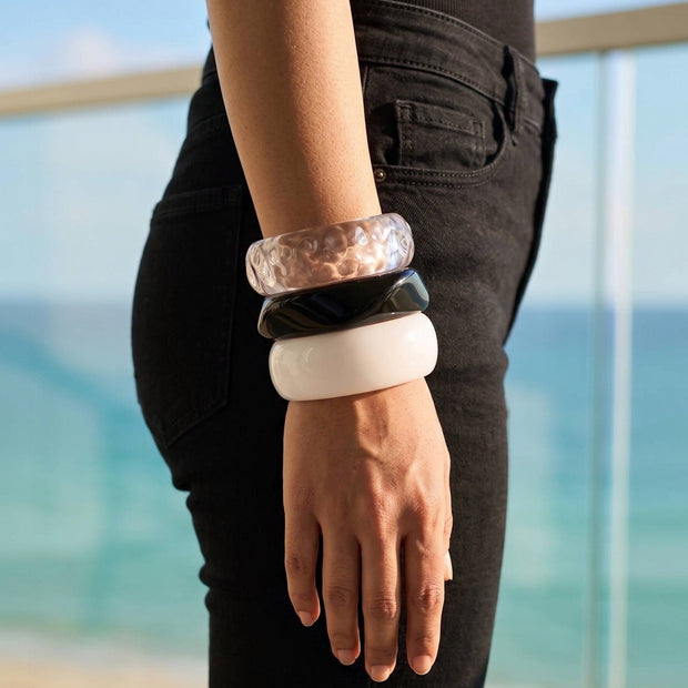 Resin Bangles White Black Clear Set of 3