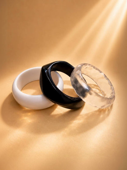 Resin Bangles White Black Clear Set of 3