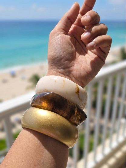 Marble Resin & Gold-Finish Bangles Set of 3