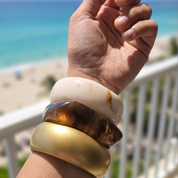 Marble Resin & Gold-Finish Bangles Set of 3