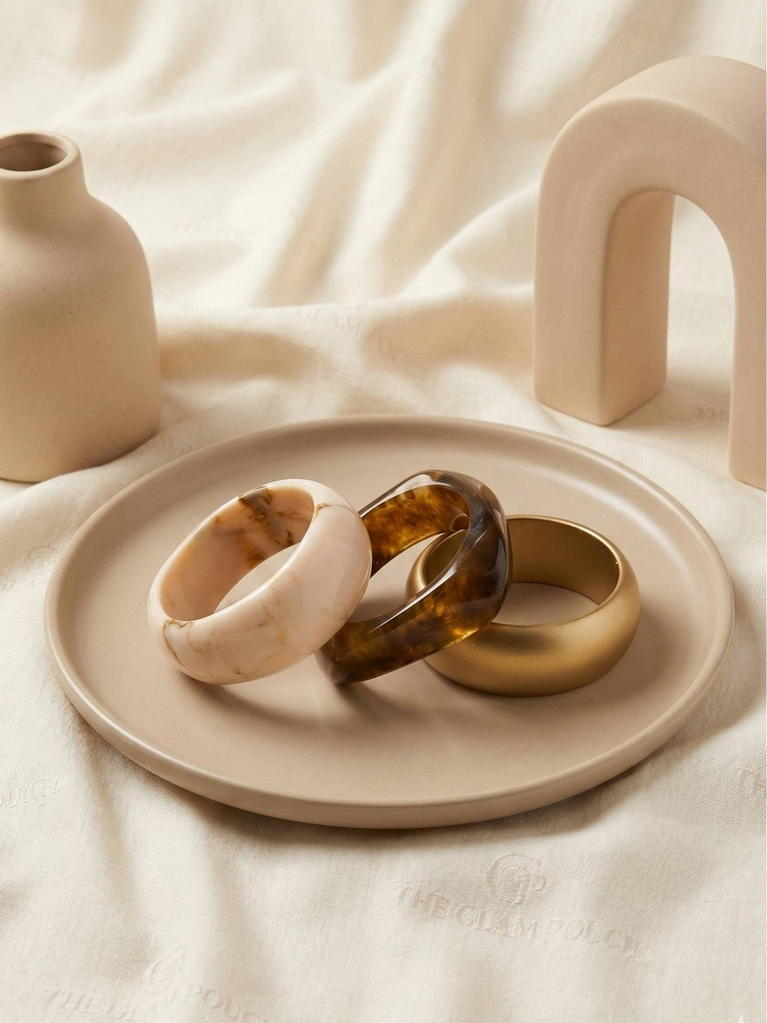 Marble Resin & Gold-Finish Bangles Set of 3