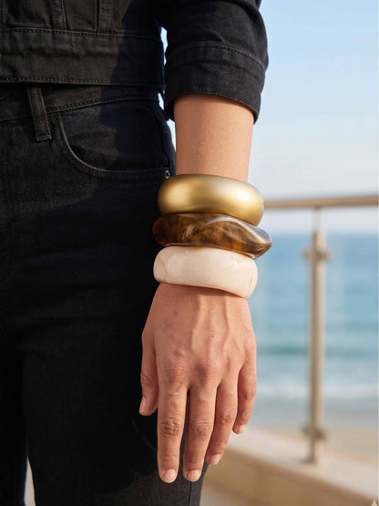 Marble Resin & Gold-Finish Bangles Set of 3