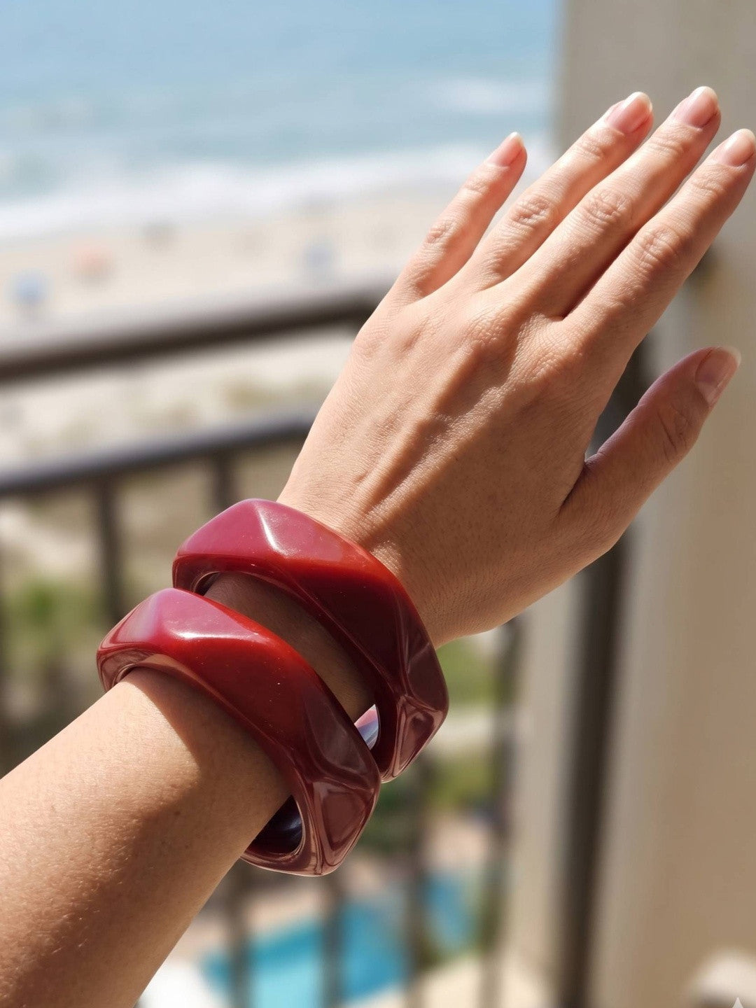Deep Red Resin Geometric Bangles Set of 2