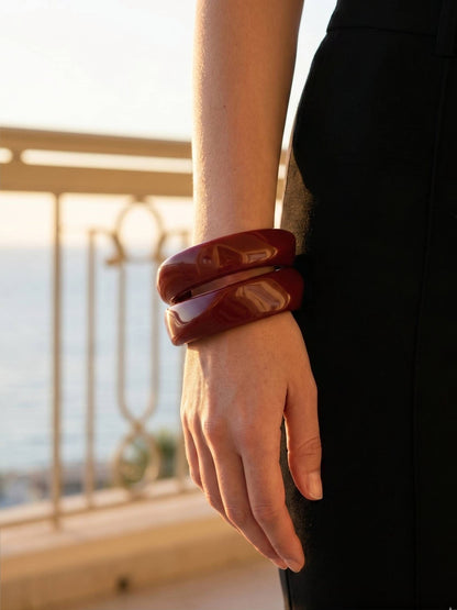 Deep Red Resin Geometric Bangles Set of 2