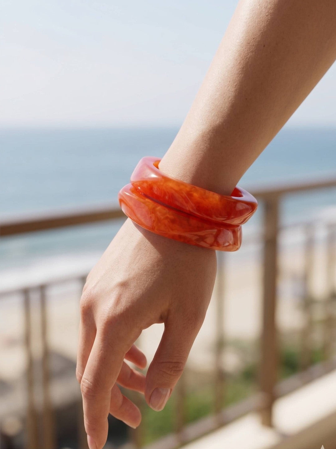 Orange Marble Resin Bangle Kada Set of 2