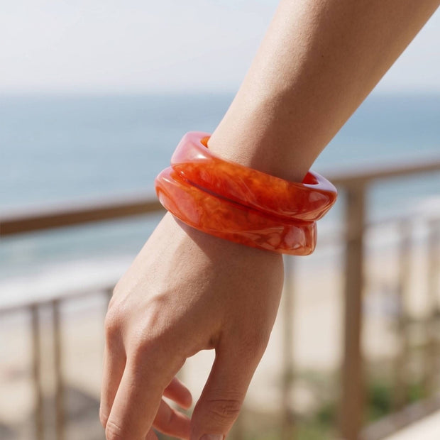 Orange Marble Resin Bangle Kada Set of 2