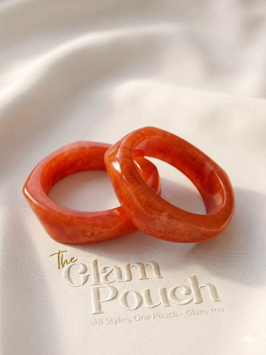 Orange Marble Resin Bangle Kada Set of 2