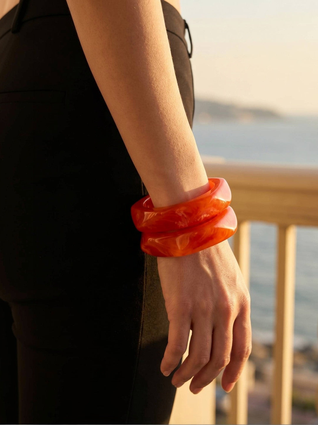 Orange Marble Resin Bangle Kada Set of 2