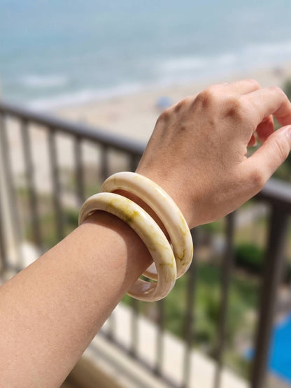 White Marble-Finish Resin Bangles Set of 2
