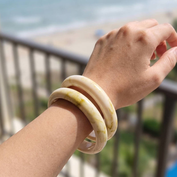 White Marble-Finish Resin Bangles Set of 2