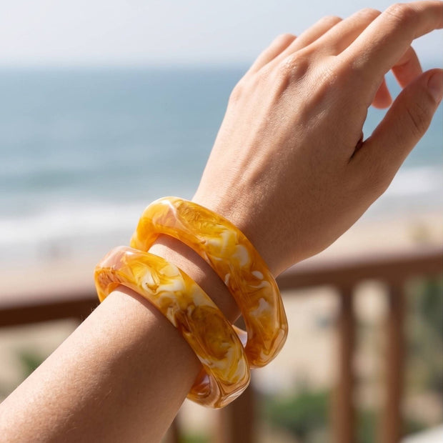 Amber Marble Resin Chunky Bangles Set of 2