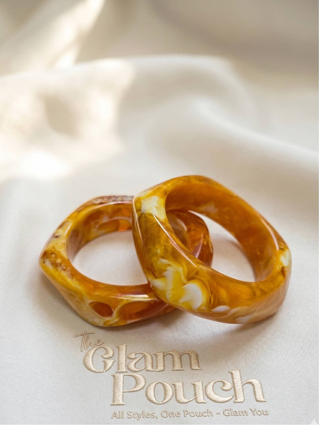 Amber Marble Resin Chunky Bangles Set of 2