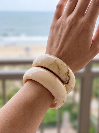 Cream Marble Resin Bangle Set of 2