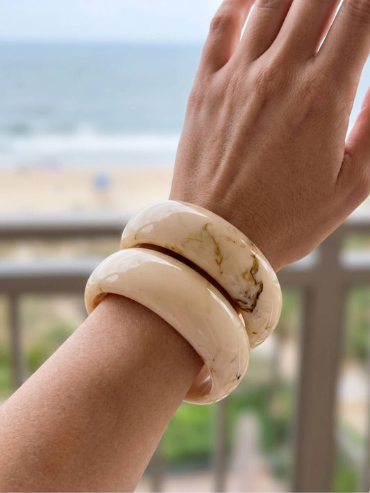 Cream Marble Resin Bangle Set of 2