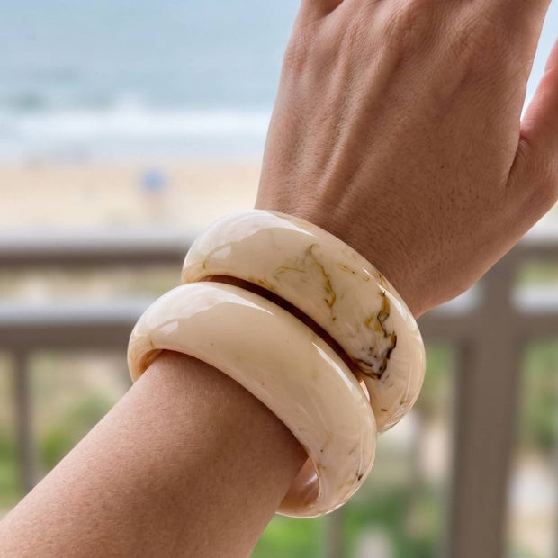 Cream Marble Resin Bangle Set of 2
