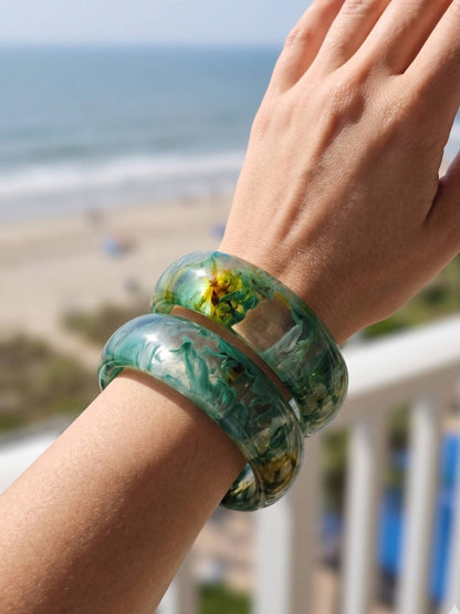 Green Marble Resin Bangle Set of 2