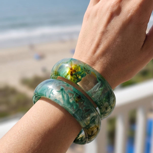 Green Marble Resin Bangle Set of 2