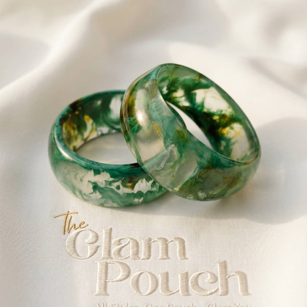 Green Marble Resin Bangle Set of 2
