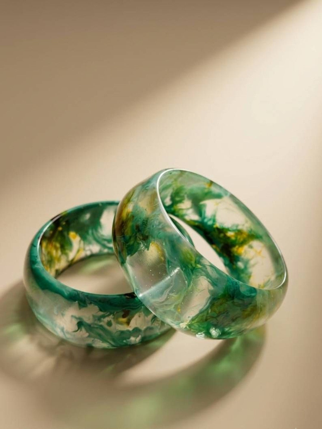 Green Marble Resin Bangle Set of 2