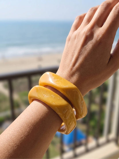 Mustard Marble Resin Bangles Set of 2