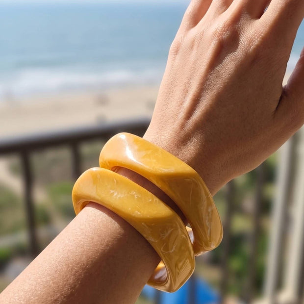 Mustard Marble Resin Bangles Set of 2