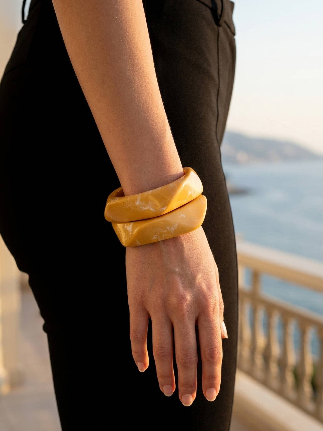 Mustard Marble Resin Bangles Set of 2