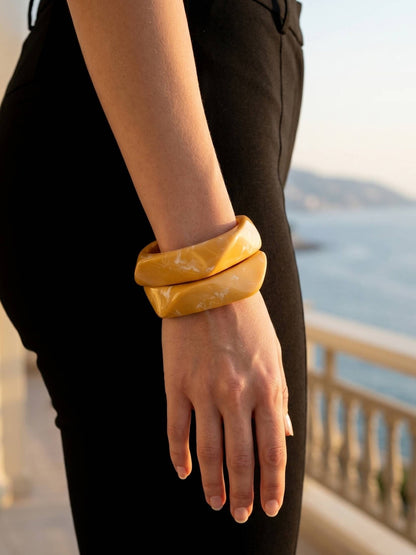 Mustard Marble Resin Bangles Set of 2