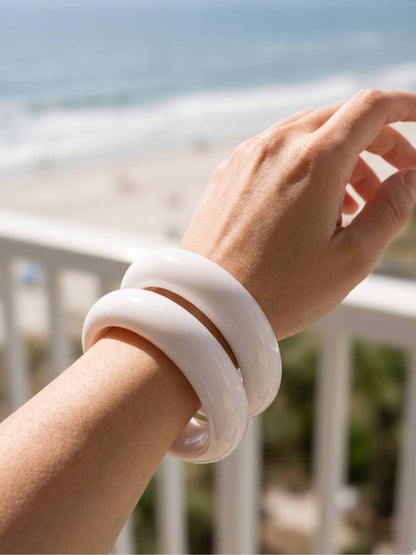 White Resin Chunky Bangles for Women Set of 2