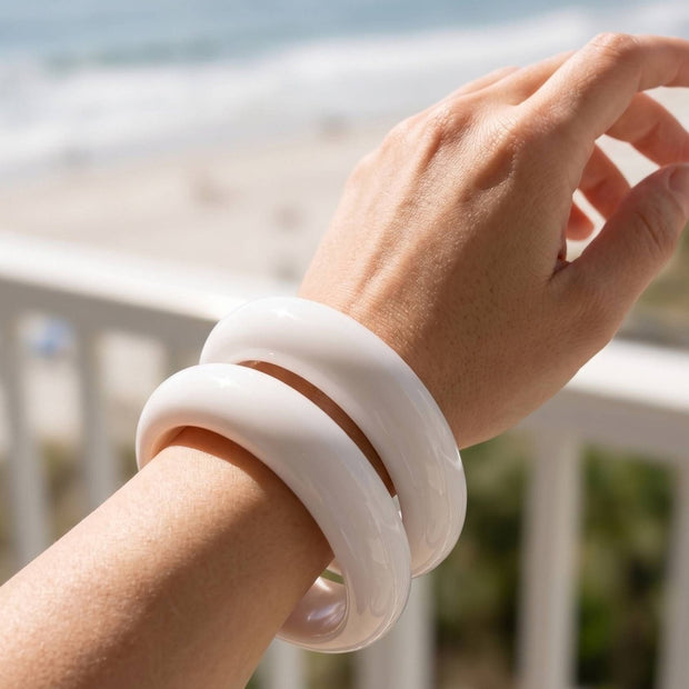 White Resin Chunky Bangles for Women Set of 2