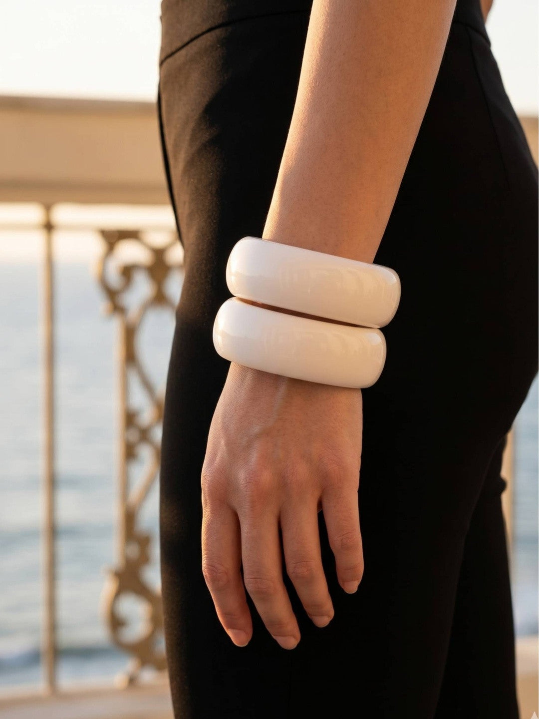 White Resin Chunky Bangles for Women Set of 2