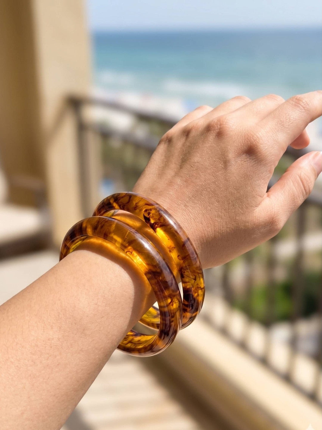 Amber Resin Bangles for Women Set of 2