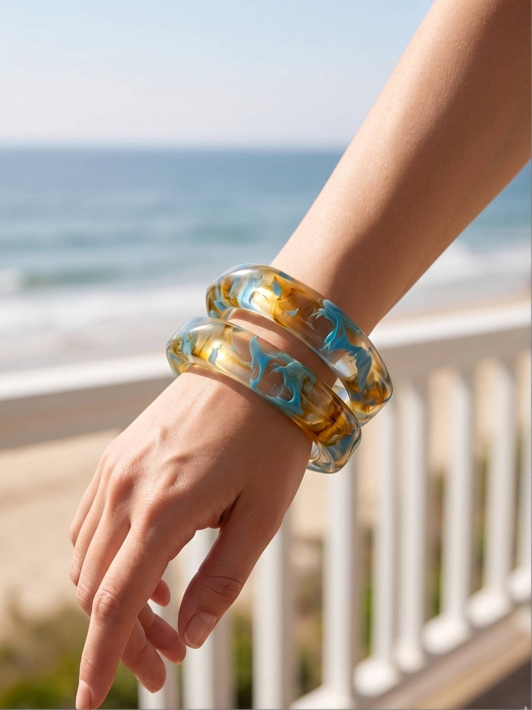 Resin Marble Bangles for Women Set of 2