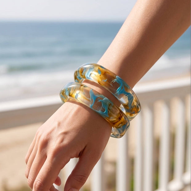 Resin Marble Bangles for Women Set of 2