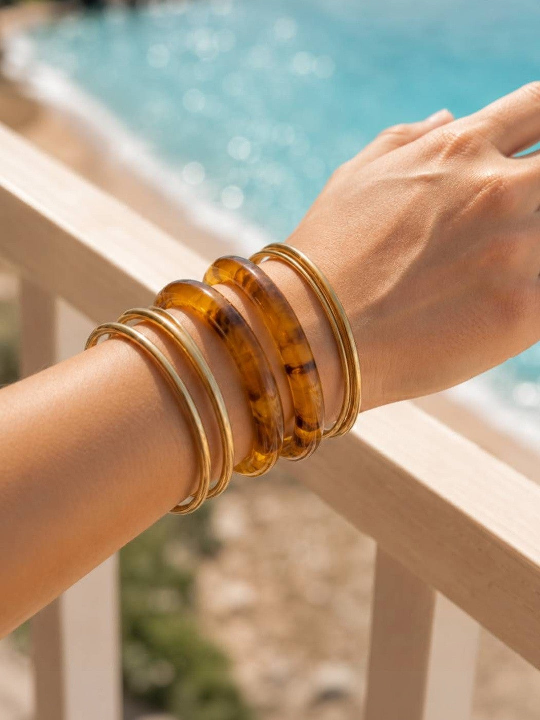 Tortoise Resin Gold-Tone Bangles Set of 6