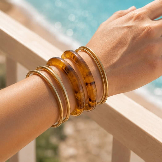 Tortoise Resin Gold-Tone Bangles Set of 6