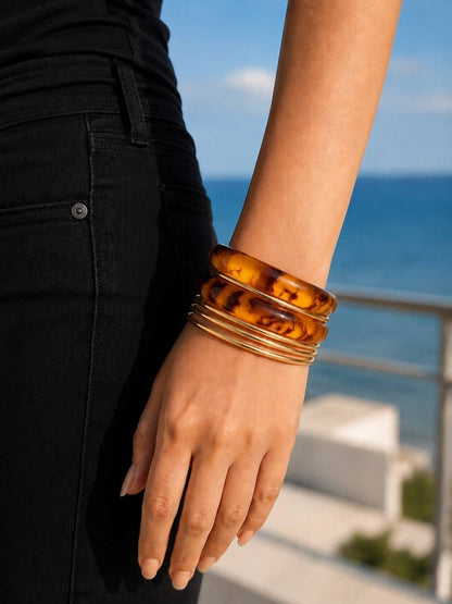 Tortoise Resin Gold-Tone Bangles Set of 6