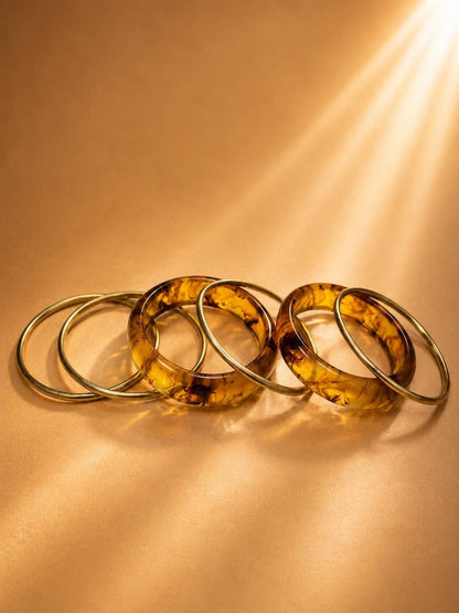 Tortoise Resin Gold-Tone Bangles Set of 6