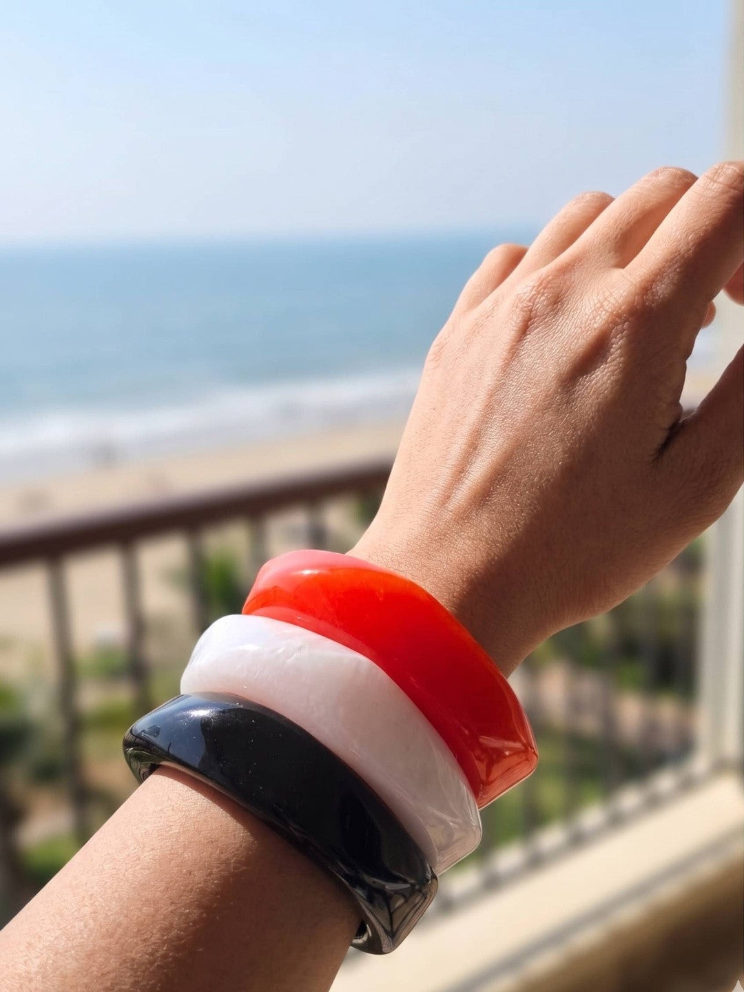 Resin Marble Bangles Black White Orange Set of 3