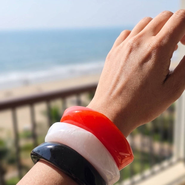 Resin Marble Bangles Black White Orange Set of 3