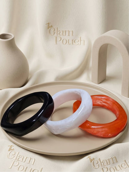 Resin Marble Bangles Black White Orange Set of 3