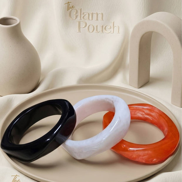 Resin Marble Bangles Black White Orange Set of 3