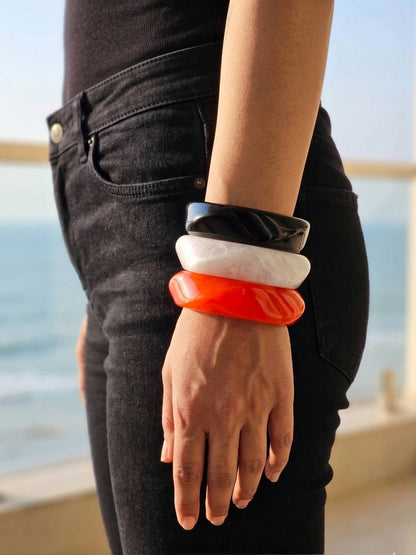 Resin Marble Bangles Black White Orange Set of 3