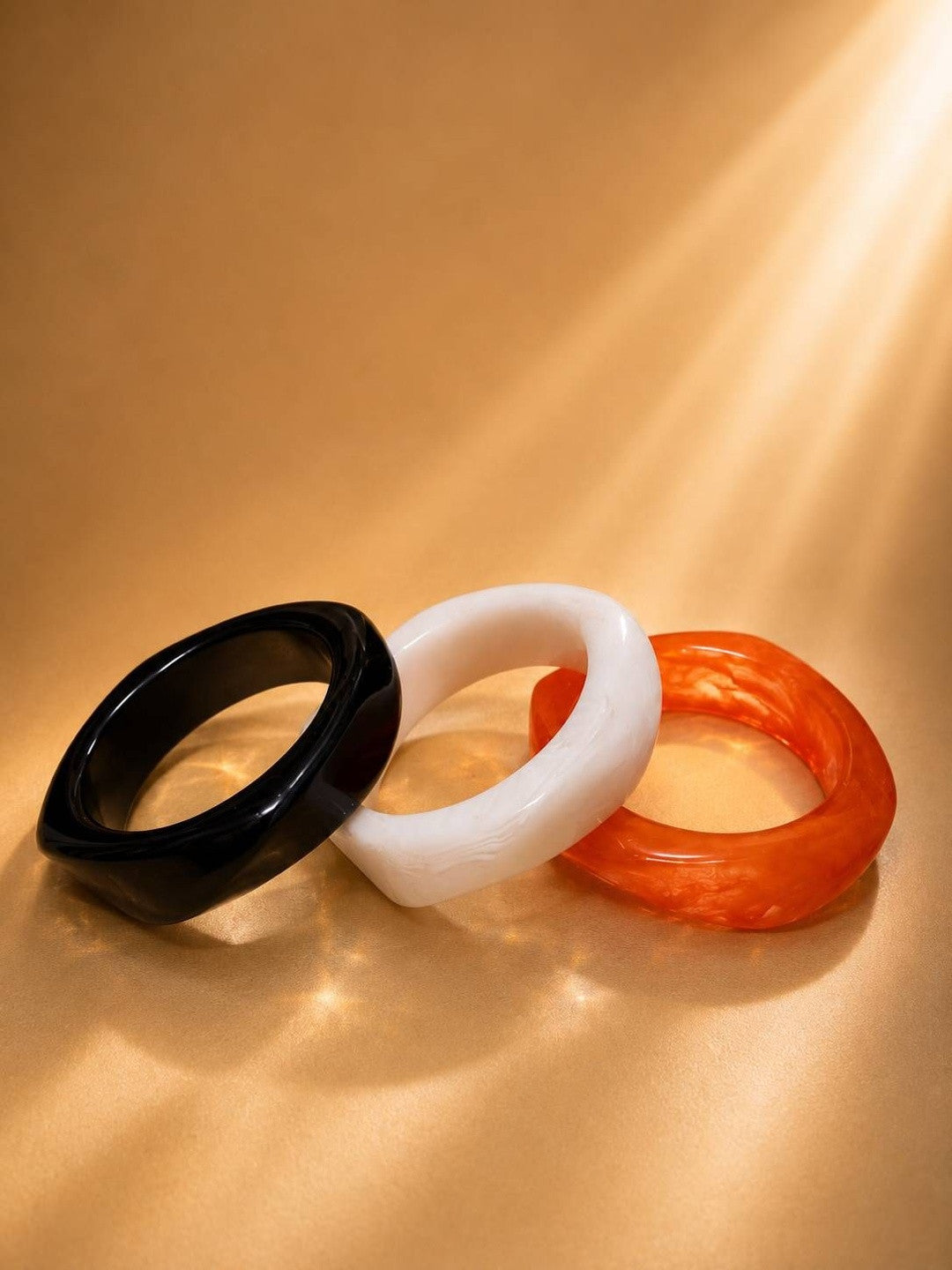 Resin Marble Bangles Black White Orange Set of 3